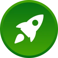 White rocket symbol in green circle