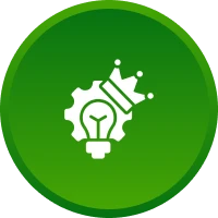 Lightbulb and crown icon on green background.