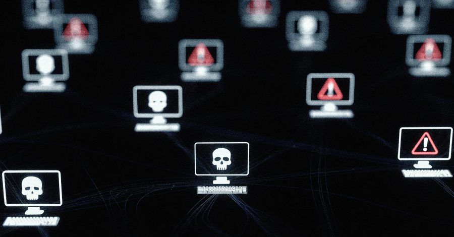 Cybersecurity threat symbols in network