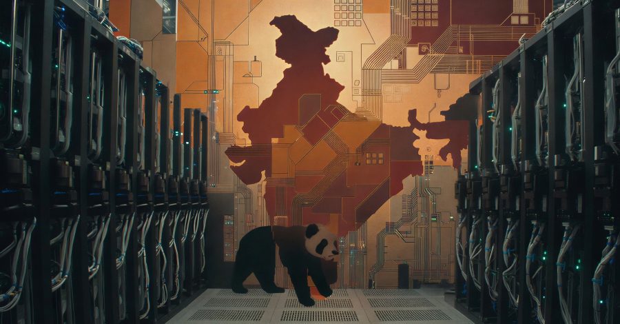 Data center with panda and map art
